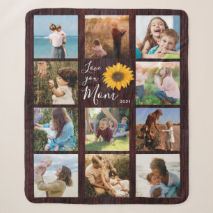 Couverture Sherpa Love You Mom Family Photo Collage Tournesol Rustiq