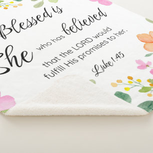Couverture Sherpa Luc 1:45 Béni est Elle, Écriture Féminine Floral