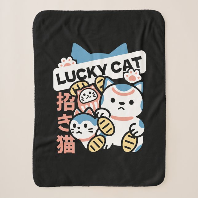 Couverture Sherpa Lucky Cat Art – Maneki Neko with Gold Coin (Devant)