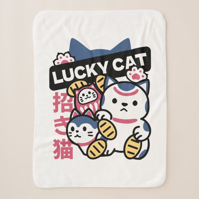 Couverture Sherpa Lucky Cat Maneki Neko – Japanese Fortune Cat  (Devant)