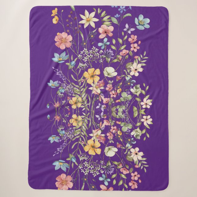 Couverture Sherpa Luxueux et élégant floral violet (Devant)