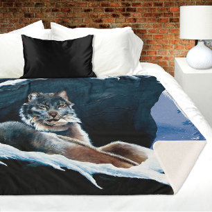Couverture Sherpa Lynx Majestueux d'Hiver se Reposant sur une Montag
