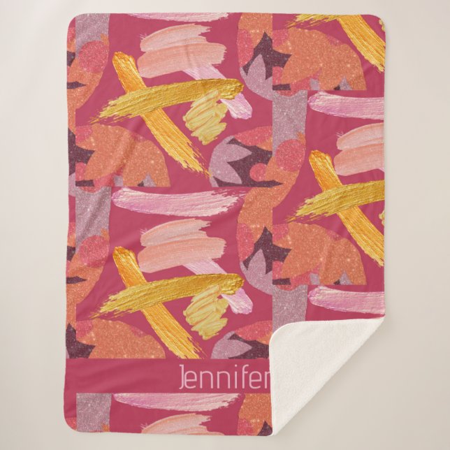 Couverture Sherpa Magenta et Abstrait or vibrants (Devant)