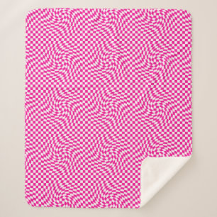 Couverture Sherpa Magenta rose & blanc déformé Chic À damiers Motif