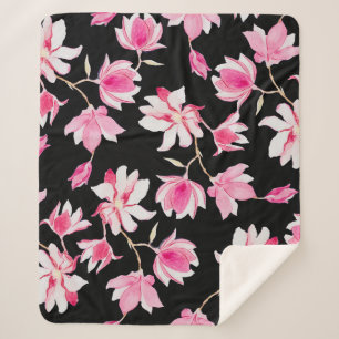 Couverture Sherpa Magnolia romantique : Aquarelle noire