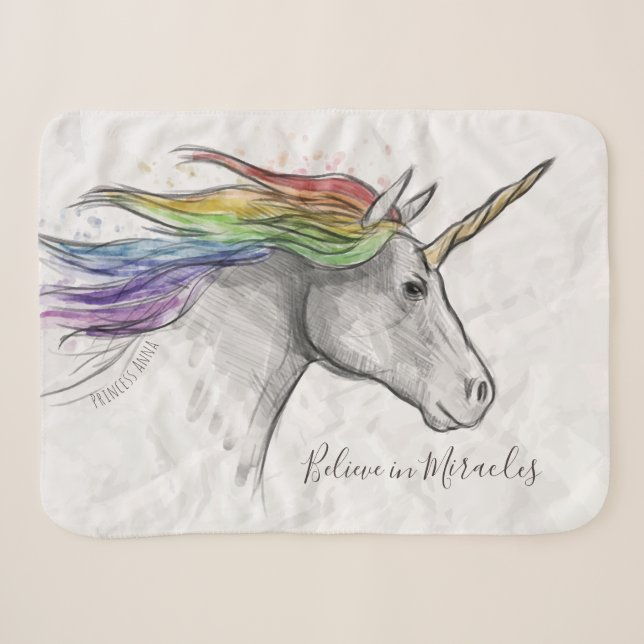 Couverture Sherpa Main Dessinée Magique Unicorne. Crois aux miracles (Devant (Horizontal))