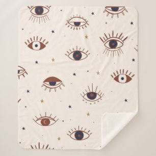 Couverture Sherpa Main Tirée Yeux Mystique Motif sans Seamless. Evil