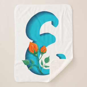 Couverture Sherpa Majuscule E monogramme floral