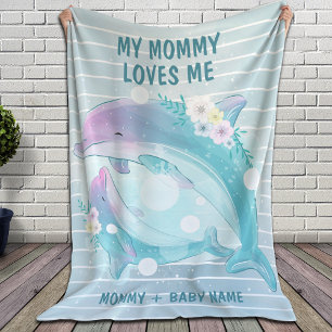 Couverture Sherpa Maman et Bébé Dauphins avec Fleurs Maman m'aime