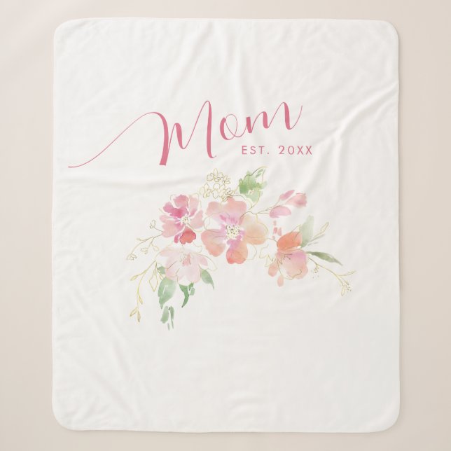 Couverture Sherpa Maman Etablie Rose Push Aquarelle Florale (Devant)