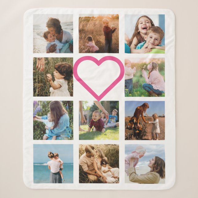 Couverture Sherpa Maman Famille Photo Collage Coeur rose (Devant)