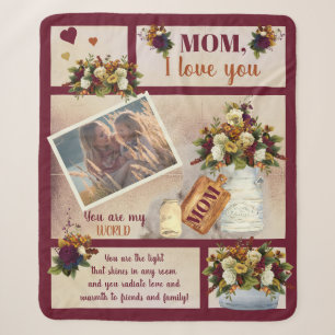 Couverture Sherpa Maman I Love You Photo Fall Floral   Texte du scri