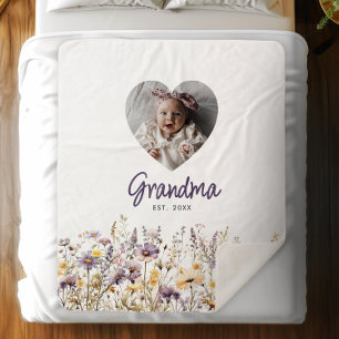 Couverture Sherpa Mamie Purple Fleurs Sauvages Aquarelle & Cadeau Ph