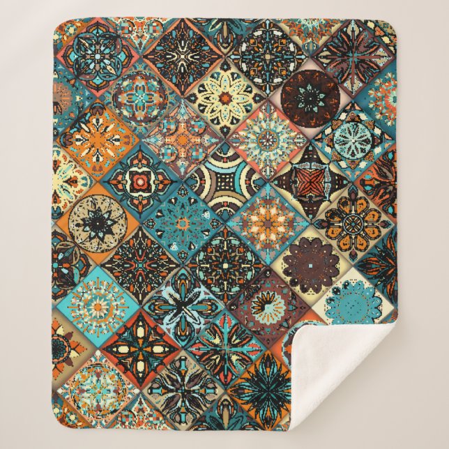 Couverture Sherpa Mandala à fleurs ethniques sans couture motif. M c (Devant)