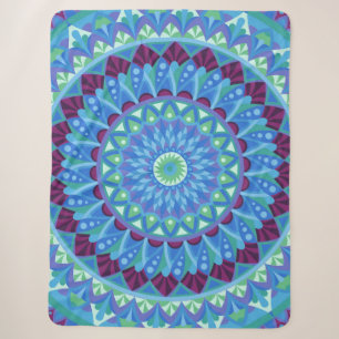 Couverture Sherpa Mandala Midnigt Dreams Cosy Bleu Bohème Détente