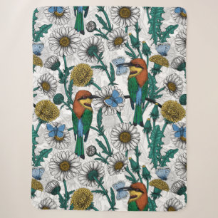 Couverture Sherpa Mangeurs d'abeilles, papillons bleus et marguerite