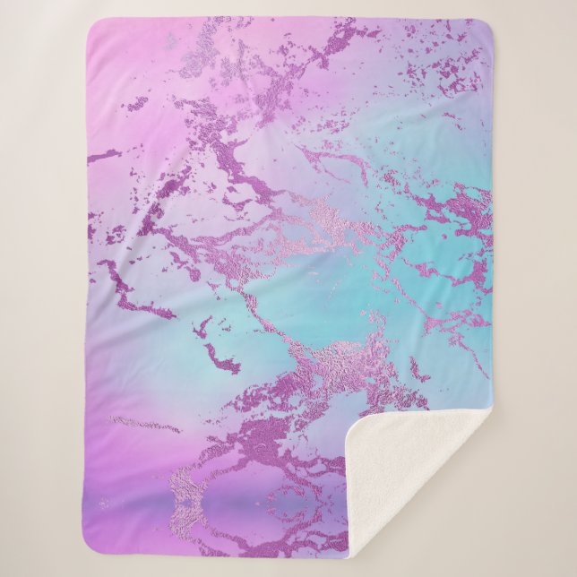 Couverture Sherpa Marbre chic | Glam violet violet violet bleu Ombre (Devant)