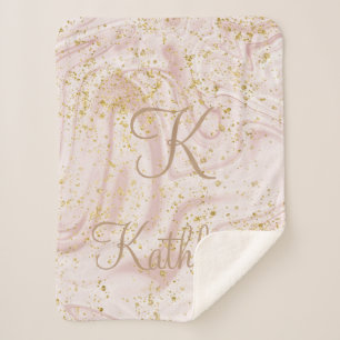 Couverture Sherpa Marbre rose et blanc tourbillonnant paillettes dor