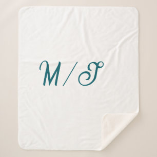 Couverture Sherpa Mariage couple nom monogramme turquoise style simp