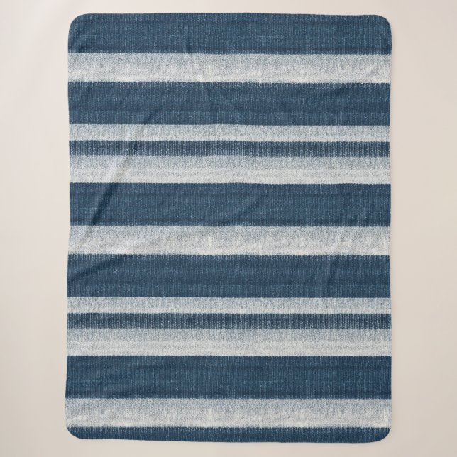 Couverture Sherpa Marine Bleu Blanc Denim Jean Stripes Noël (Devant)