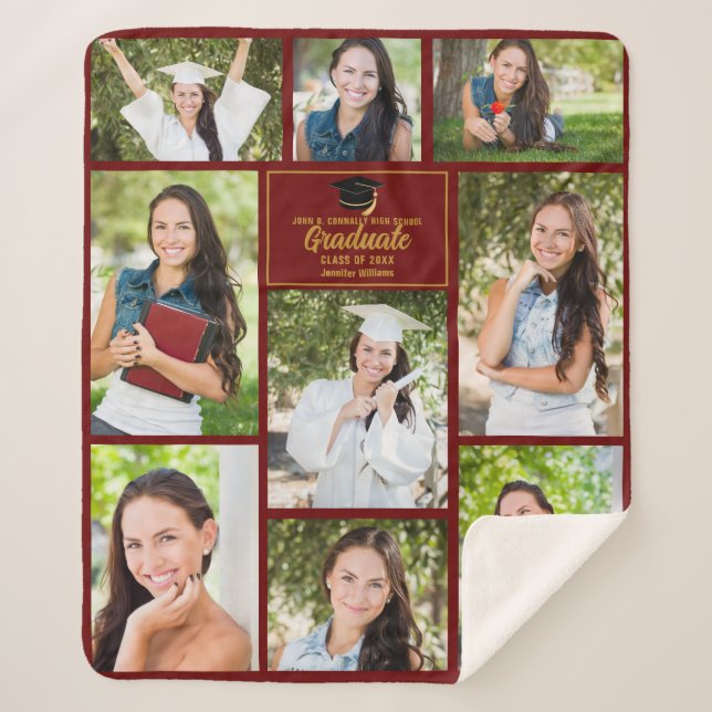Couverture Sherpa Maroon Gold Graduate Photo Collage Graduation (Devant)