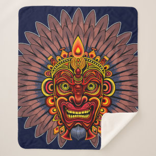 Couverture Sherpa Masque rituel du roi guerrier tribal