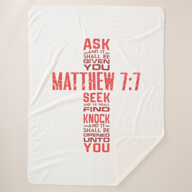 Couverture Sherpa Matthieu 7:7 Bible Verse Cross Sherpa Blanket (Devant)