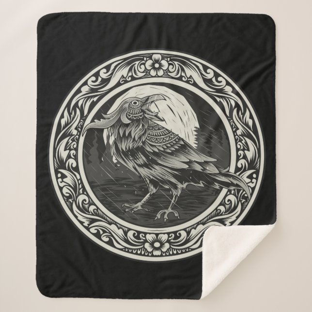 Couverture Sherpa Médaille d'oiseaux noirs Raven Norse Logo Art (Devant)