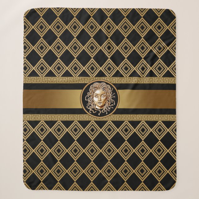 Couverture Sherpa Medusa Head Noir & Or Blanche Sherpa (Devant)