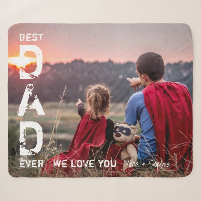 Couverture Sherpa Meilleur papa jamais Nom personnalisé Photo Cool F (Devant (Horizontal))