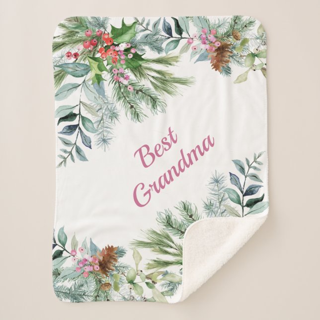 Couverture Sherpa Meilleure grand-mère À feuillage persistant Holly  (Devant)