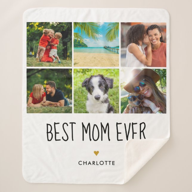 Couverture Sherpa Meilleure maman Ever 6 Photo Collage Gold Heart (Devant)