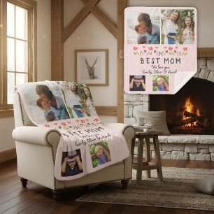 Couverture Sherpa Meilleure maman Fleurs 5 Photo Collage Keepsaké