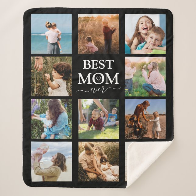 Couverture Sherpa Meilleure maman Jamais Famille Photo Collage noir (Devant)