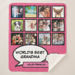 Couverture Sherpa Meilleure Mamie du Monde 12 Photos Fun Comic Rose