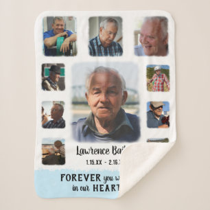 Couverture Sherpa Mémorial Keepsaké Bordure Fade Photo Collage Bleu