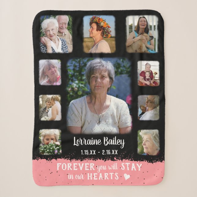 Couverture Sherpa Mémorial Keepsaké Edge Fade Photo Collage Bk Rose (Devant)