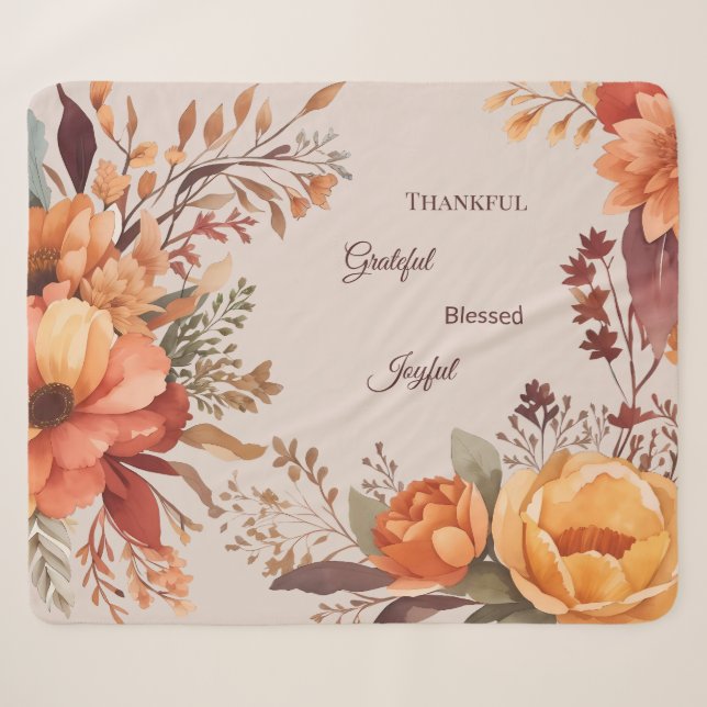 Couverture Sherpa Merci Grategul Béni Floral Thanksgiving (Devant (Horizontal))