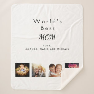 Couverture Sherpa Mère famille photo collage blanc