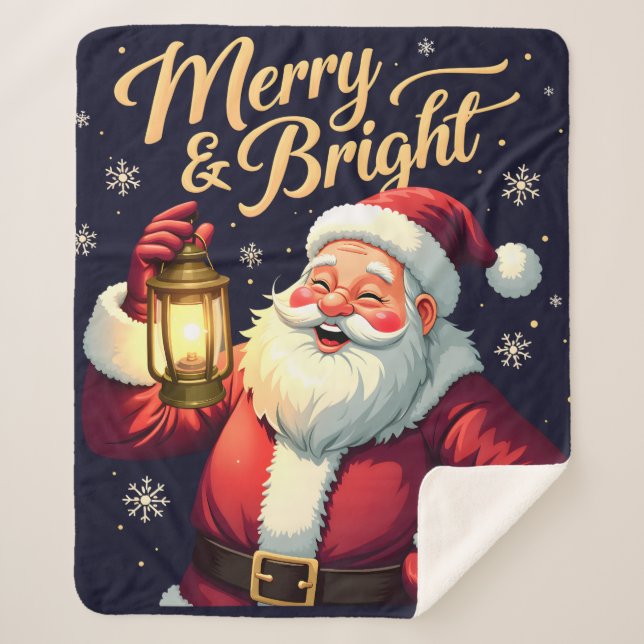 Couverture Sherpa Merry Bright Santa Holding Lantern Illustration (Devant)