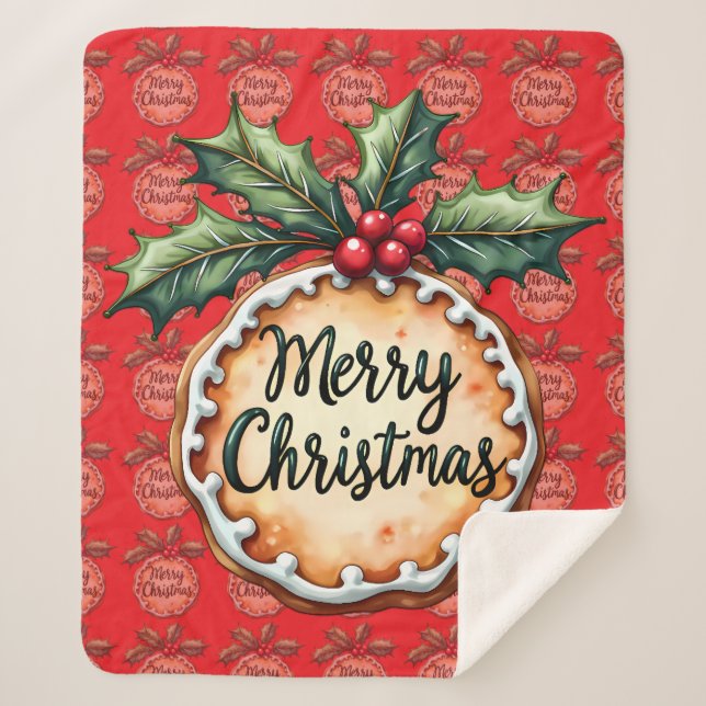 Couverture Sherpa Merry Christmas Cookie with Holly Berries Red (Devant)