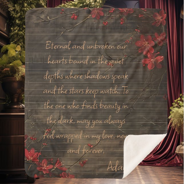 Couverture Sherpa Message personnalisé de la fleur de bois et de cer (Créateur téléchargé)