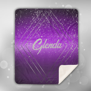 Couverture Sherpa Métal brossé violet moderne avec Monogramme argent