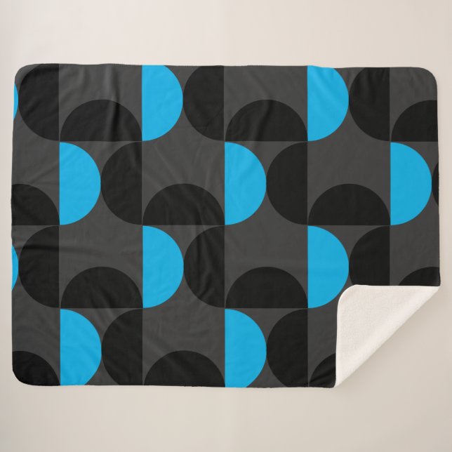 Couverture Sherpa Mi-siècle moderne bleu noir et gris (Devant (Horizontal))
