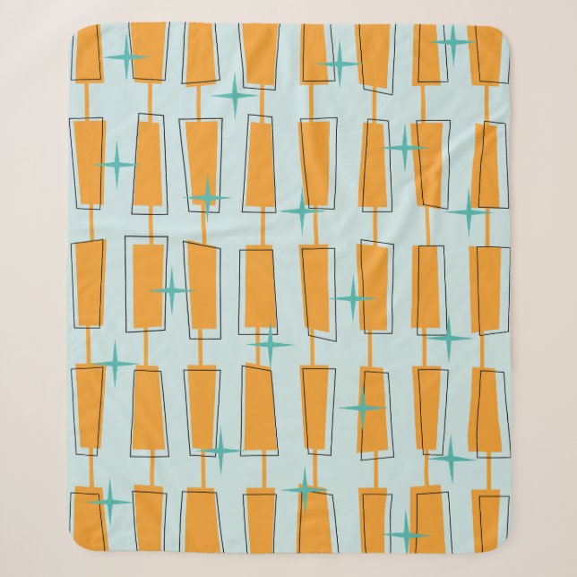 Couverture Sherpa Mi-Siècle Moderne Blocs Atomique Aqua, Orange (Devant)