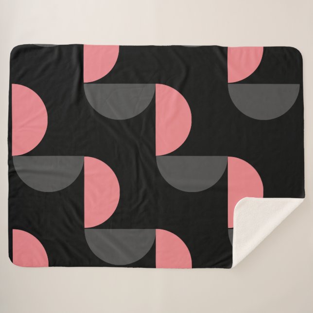 Couverture Sherpa Mi-siècle moderne rose noir et gris (Devant (Horizontal))