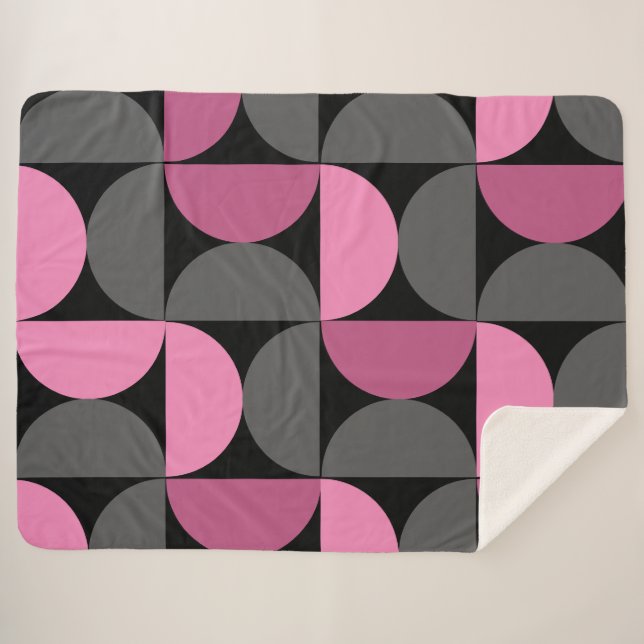 Couverture Sherpa Mi-siècle moderne rose, noir et gris (Devant (Horizontal))