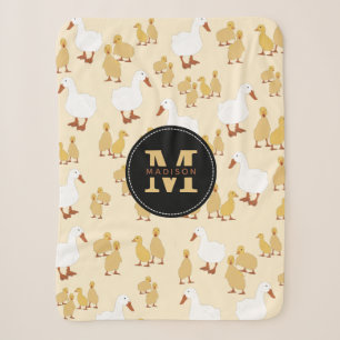 Couverture Sherpa Mignonne Mère Canard & Bébé Motif Monogramme