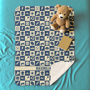Couverture Sherpa Mignons motifs à carreaux bleus modernes pour garç