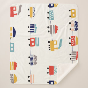 Couverture Sherpa Mignons trains colorés sans couture motif.